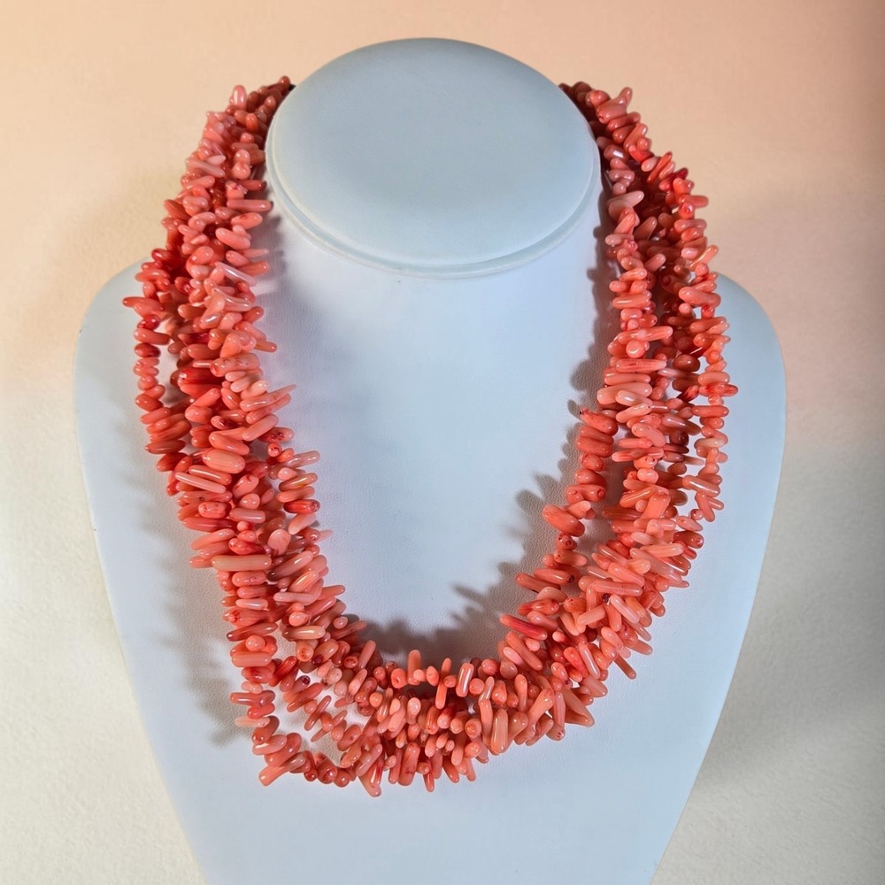Sterling Silver ATI Angelskin Coral Branches Necklace 18" Vtg Beach Wedding